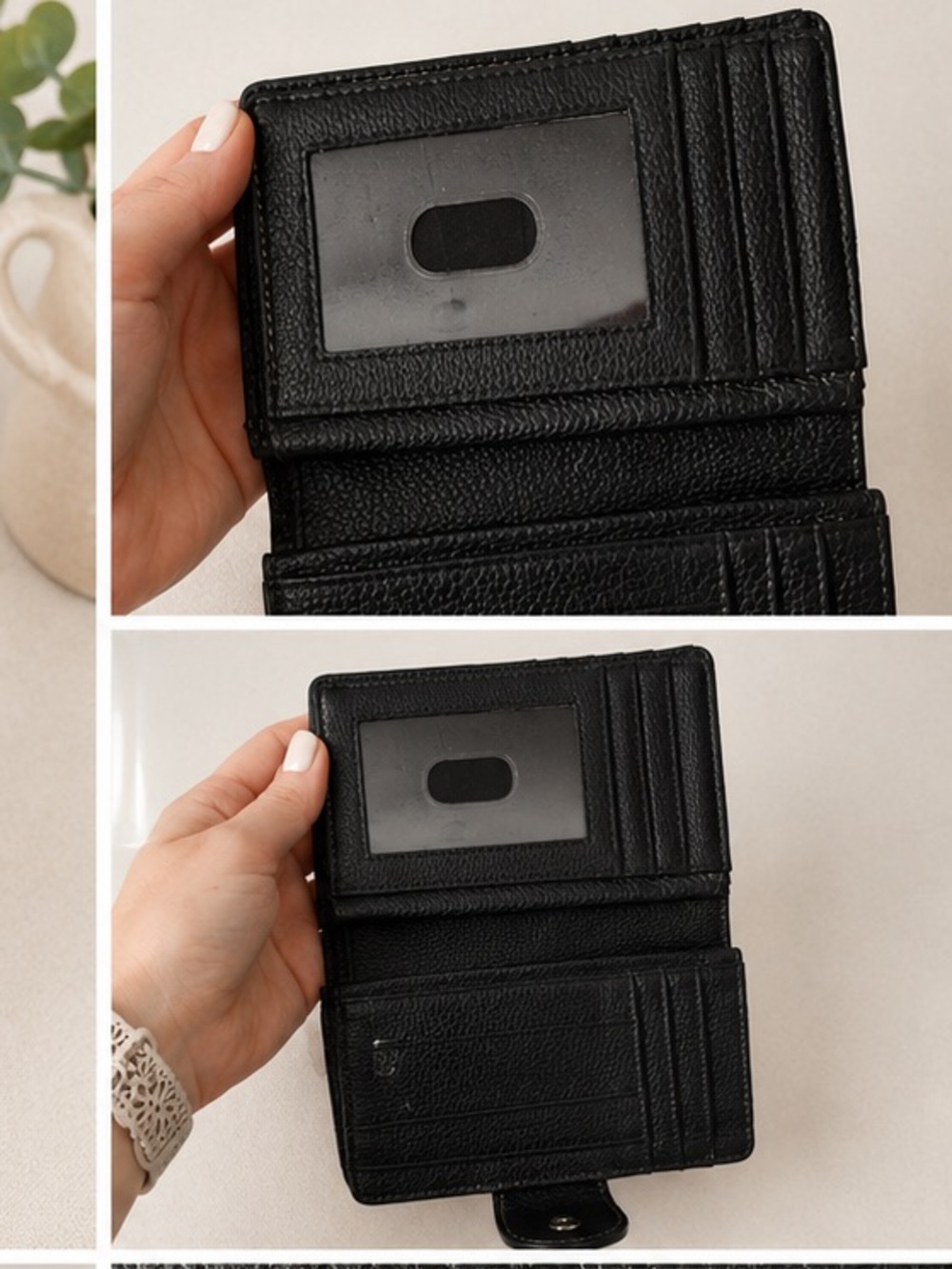 Black Genuine Leather Organizer Wallet | Snap Closure | Card Slots & Coin Purse - Picture 3 of 8